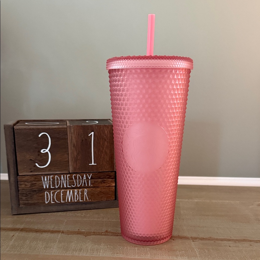 Pink Textured Tumbler with Straw